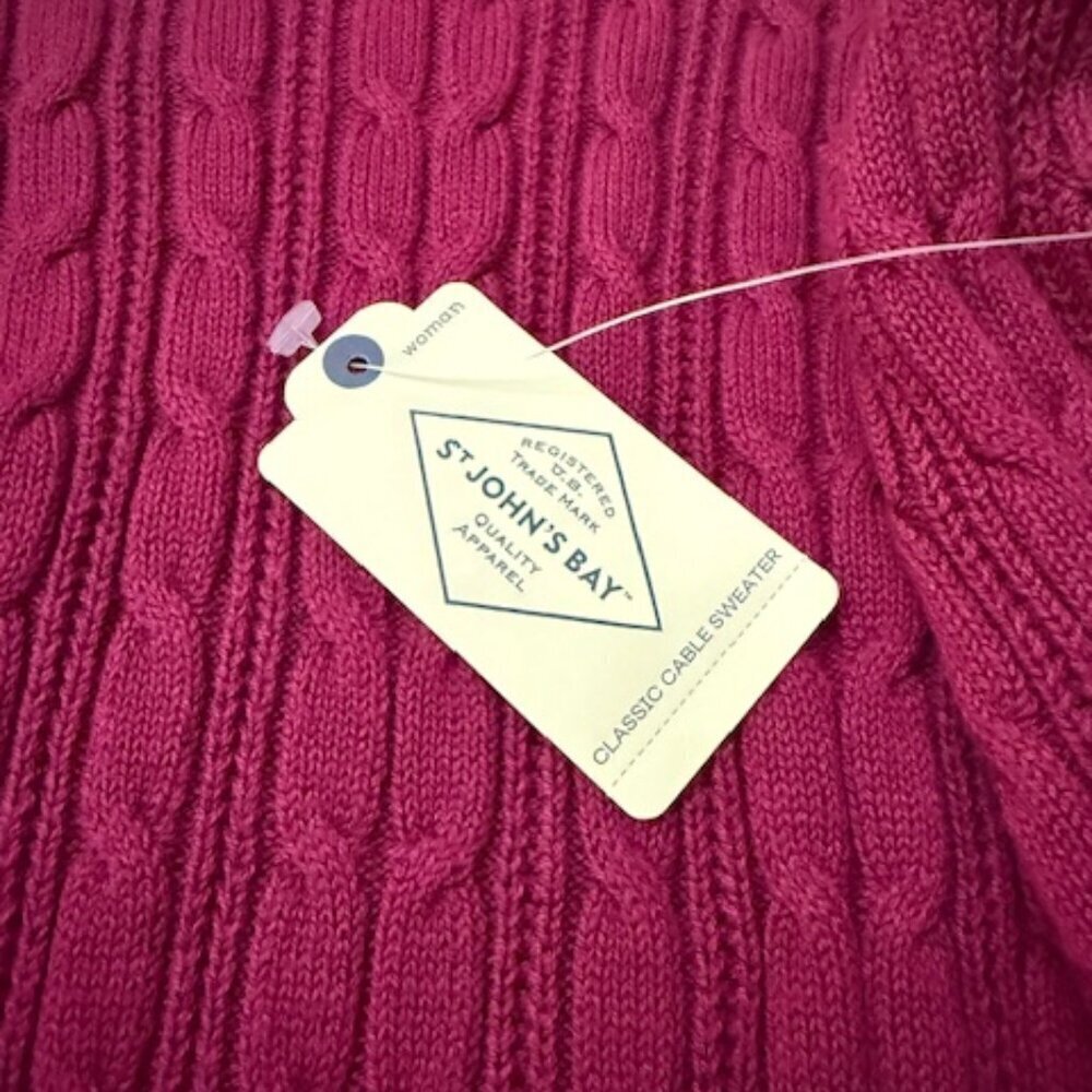 St. John's Bay Classic Cable Knit Sweater V-Neck in Berry Crush Size 3X - Picture 3 of 5